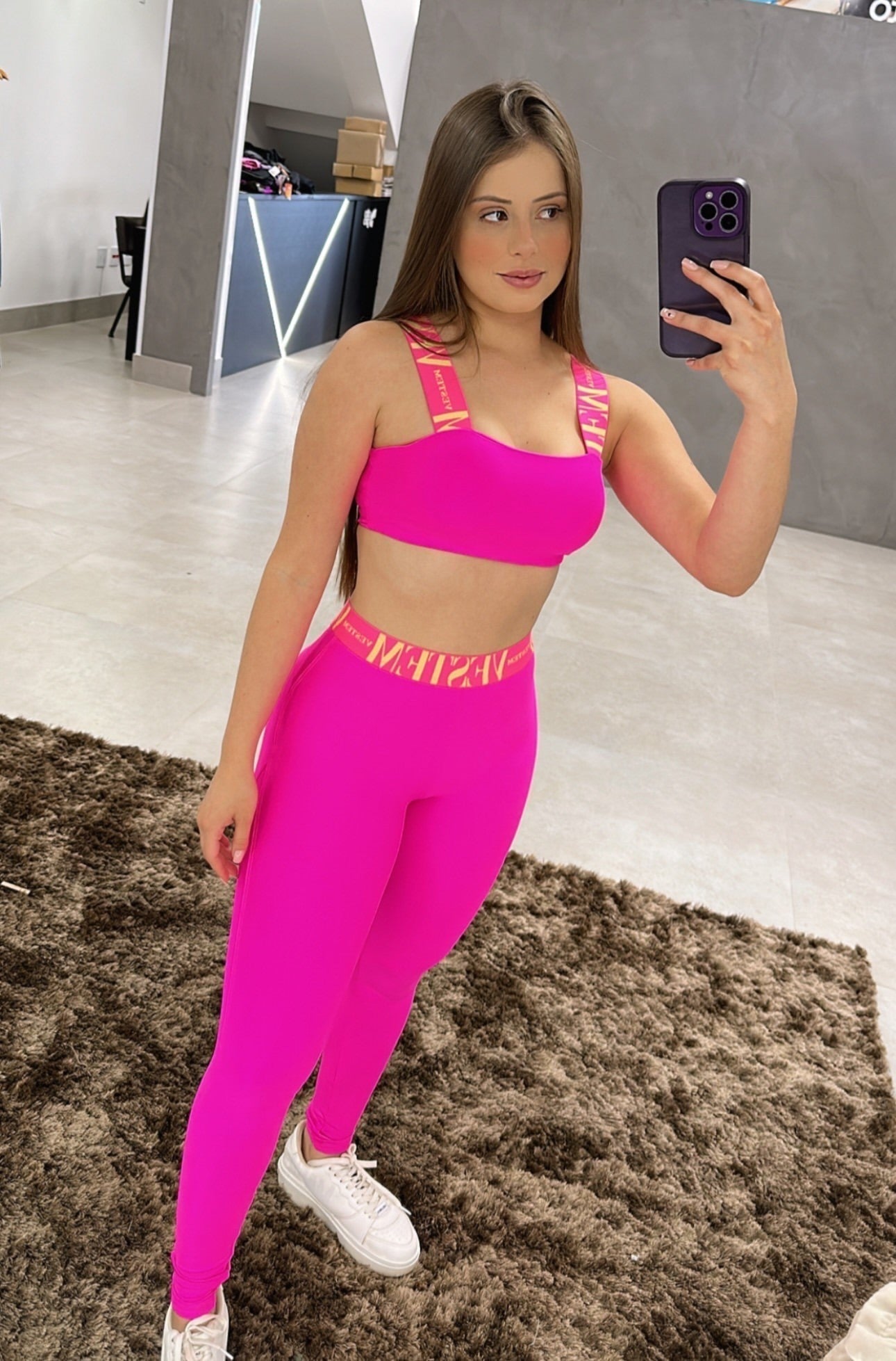 Conjunto Legging Fitness Matt Neon Pink