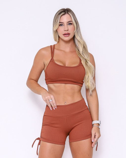 Conjunto Short Fitness Crystal Coffee