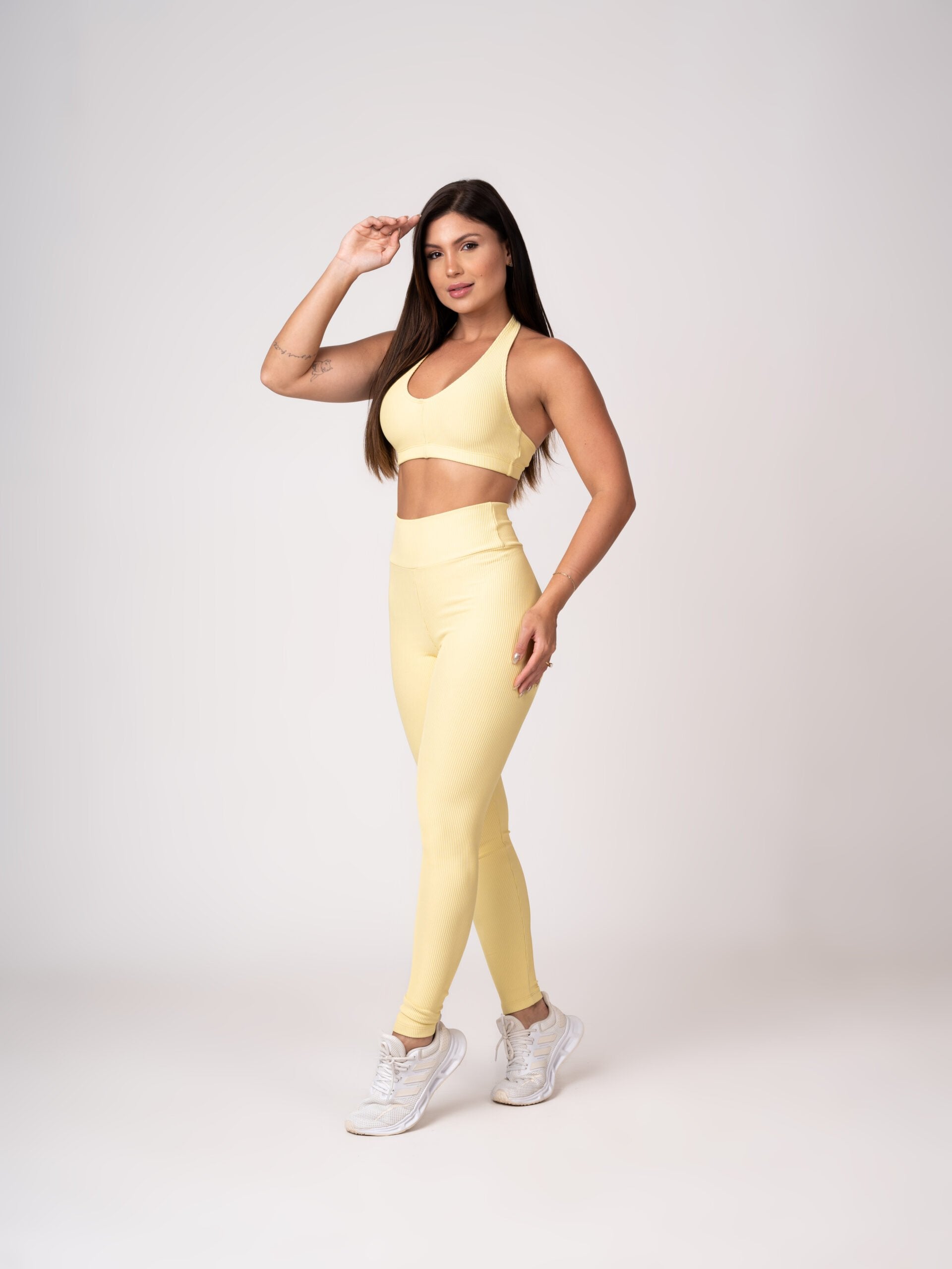 Conjunto Legging e Top Frente Única Amarelo Manteiga