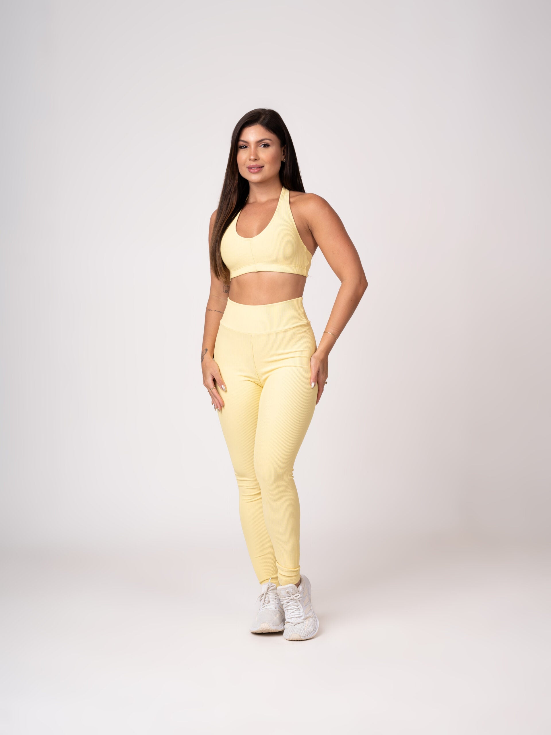 Conjunto Legging e Top Frente Única Amarelo Manteiga